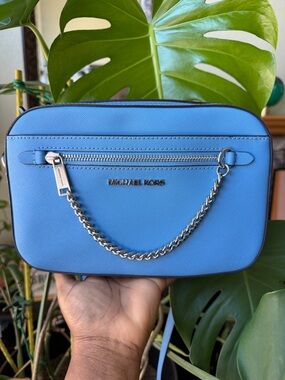 Michael Kors Jet Set Saffiano Leather Corn Flower Blue Crossbody Purse